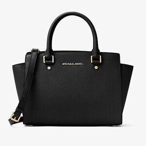 Michael Kors Selma Leather Saffiano Medium Satchel - Black